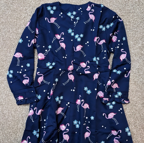 Flamingo long sleeve maxi dress navy blue - Picture 2 of 16